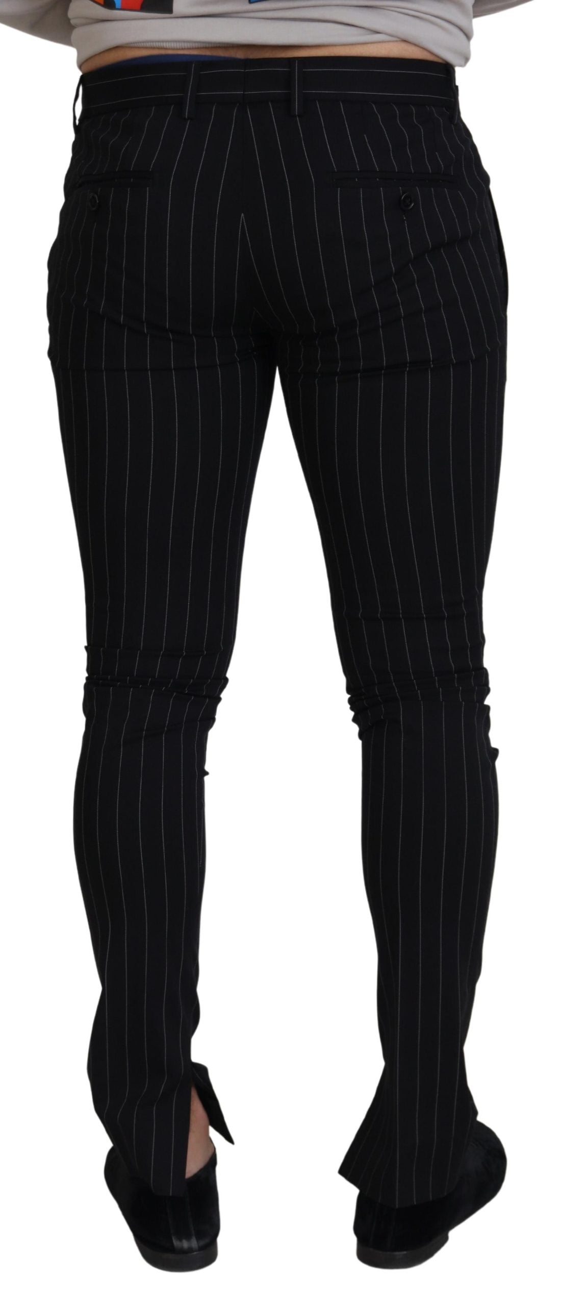 Elegant Black Striped Wool Trousers