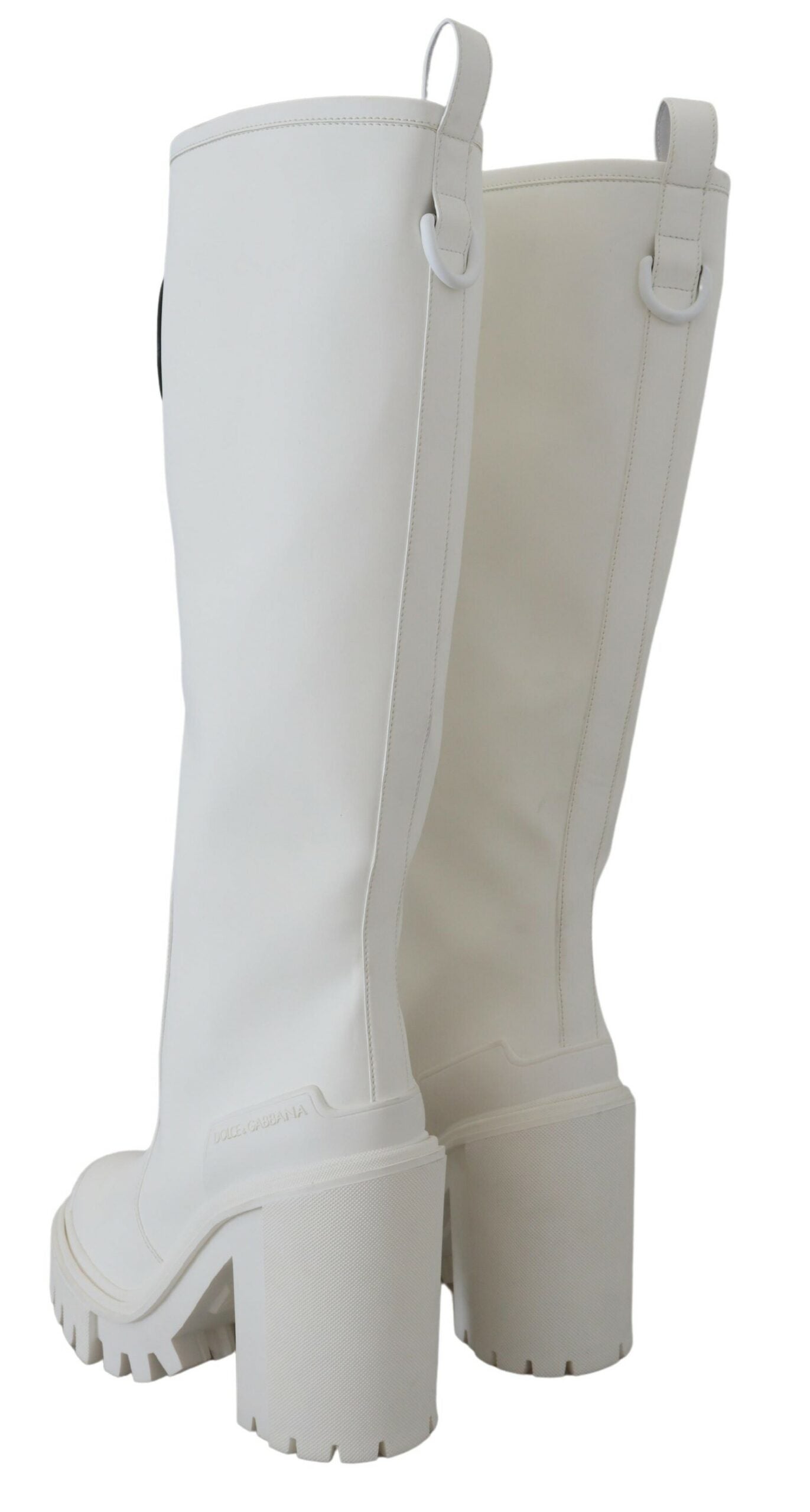 Elegant White Leather Knee Boots