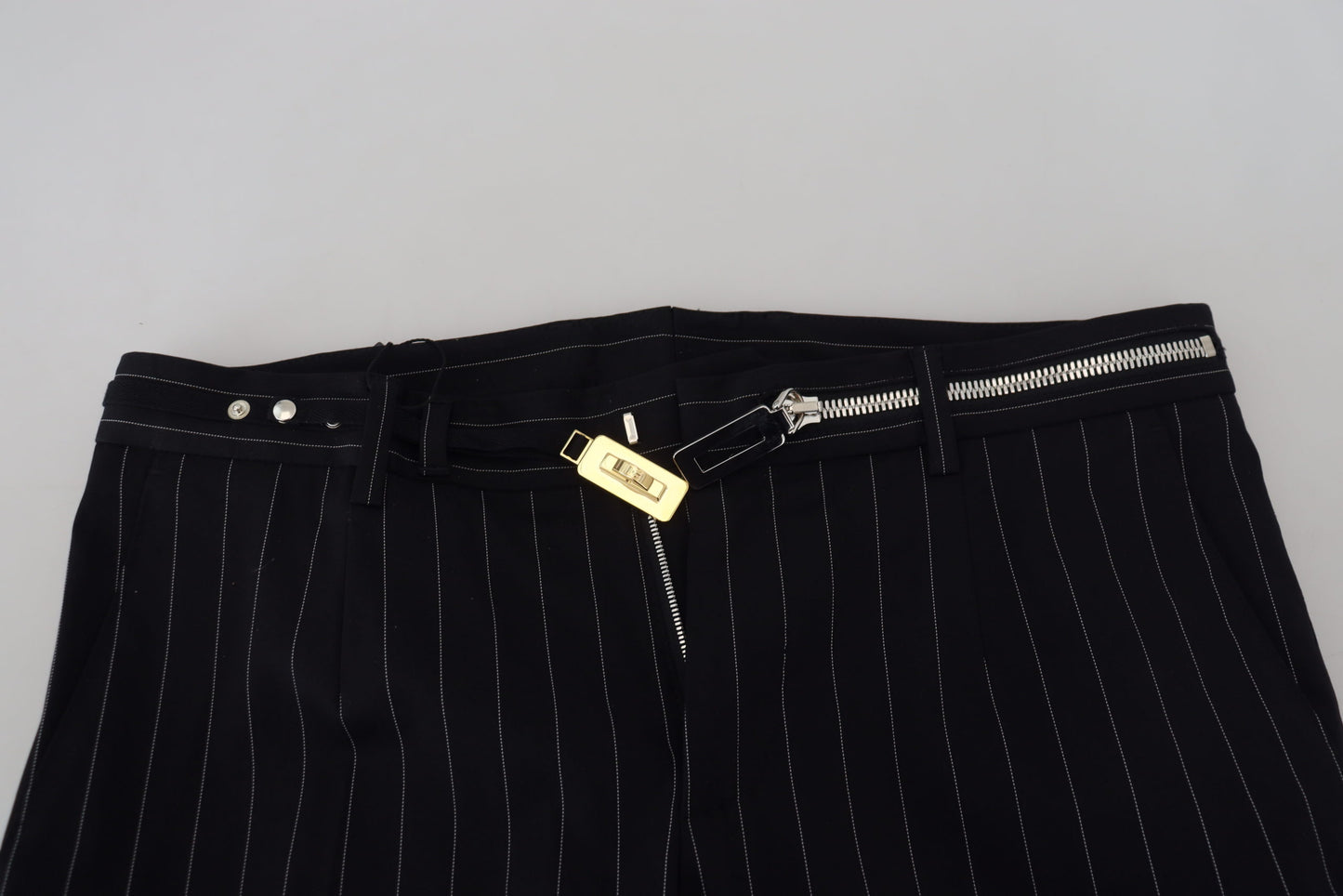 Elegant Black Striped Wool Trousers