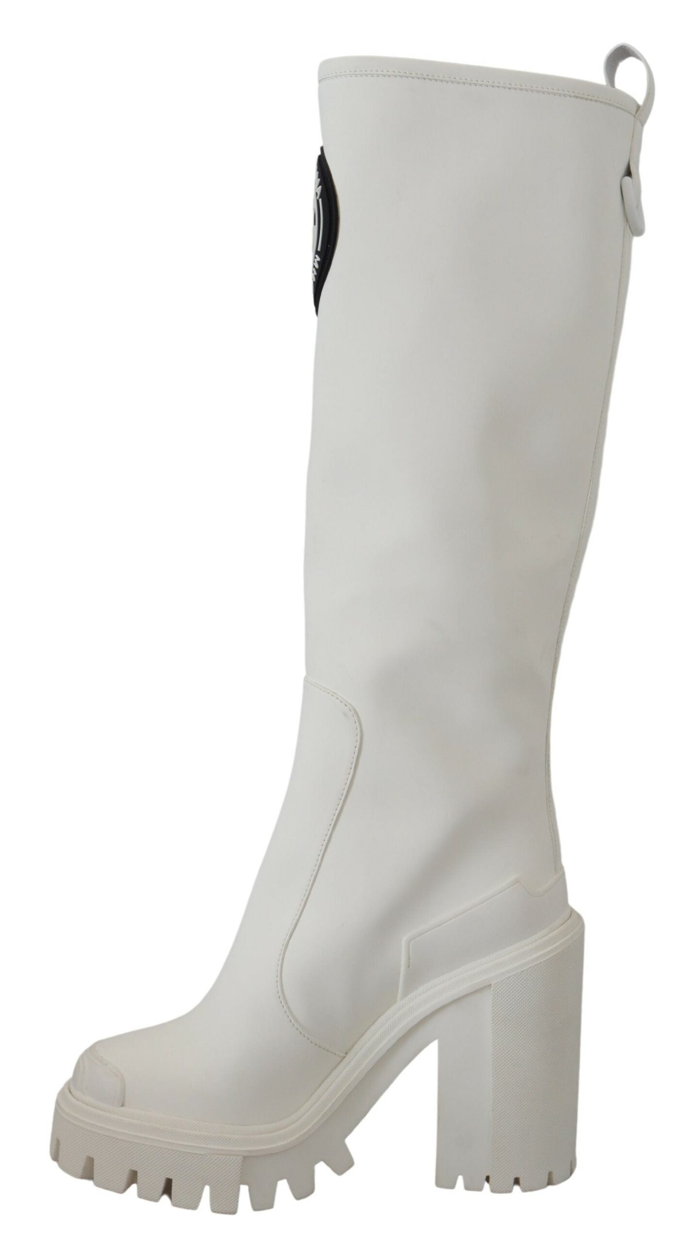 Elegant White Leather Knee Boots