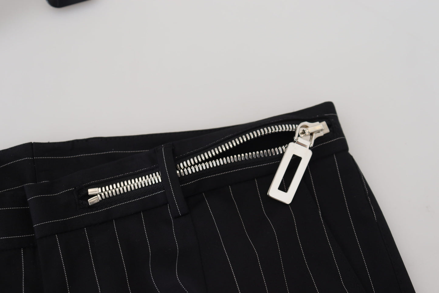 Elegant Black Striped Wool Trousers