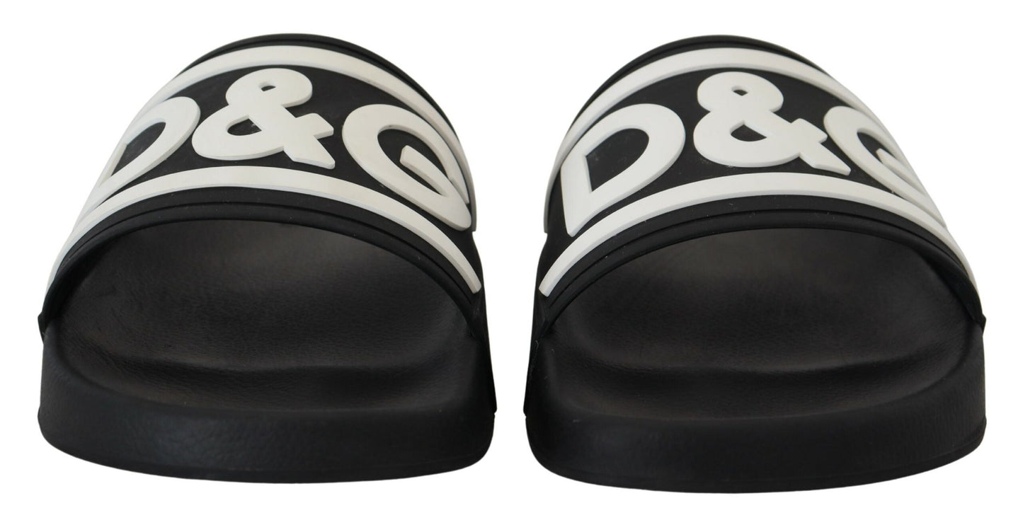 Black Rubber D&G Logo Shoes Slides Sandals