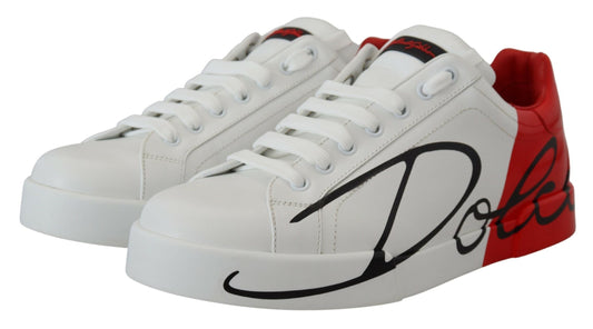 Elegant White & Red Leather Sneakers