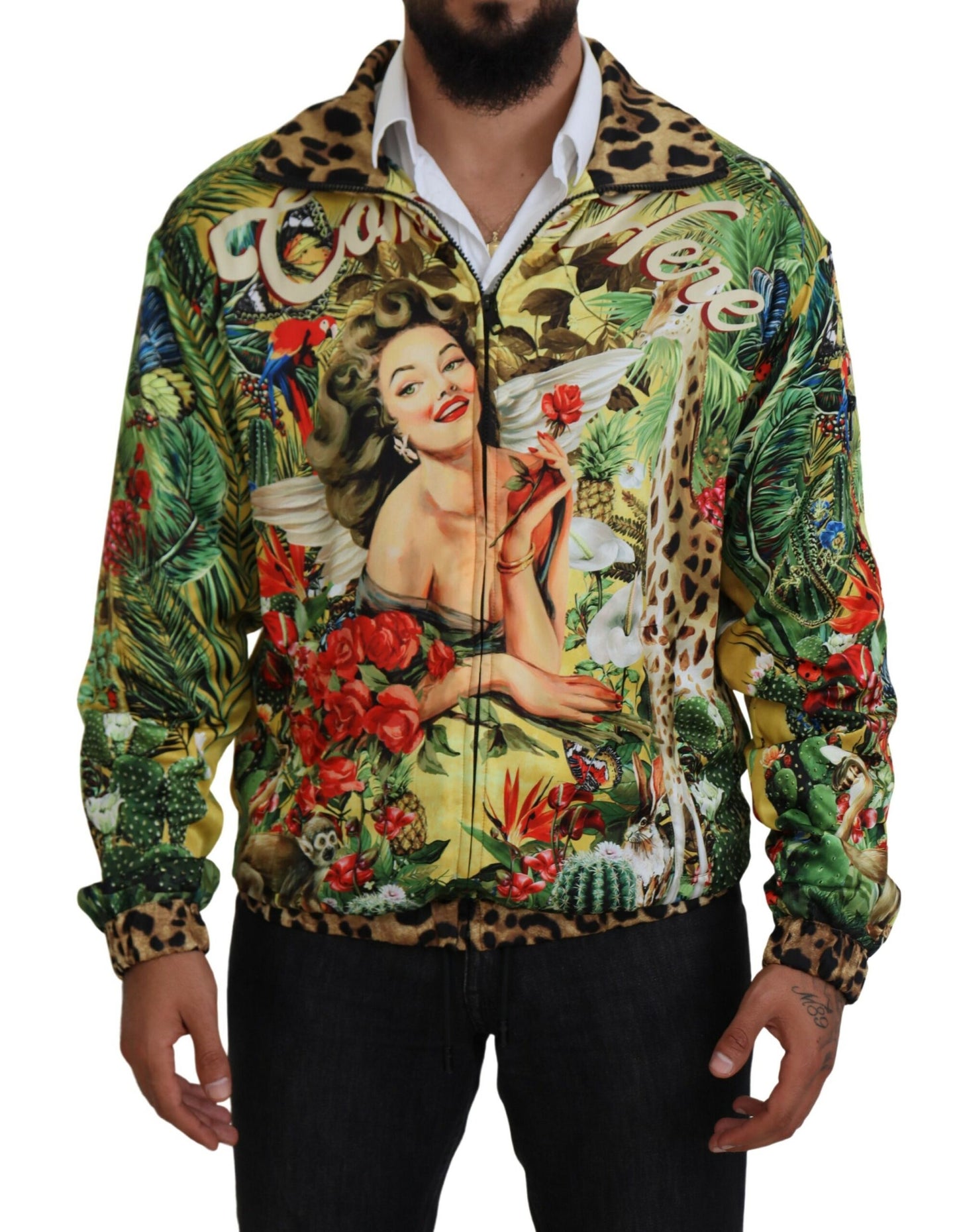 Tropical Print Zip Cardigan Jacket