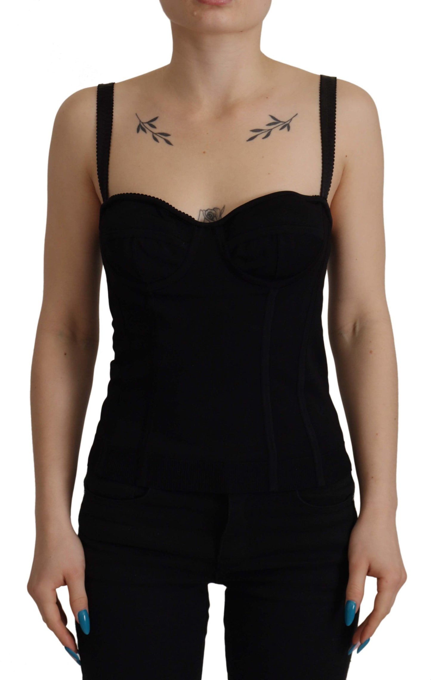 Sleek Black Mesh Sleeveless Corset Top