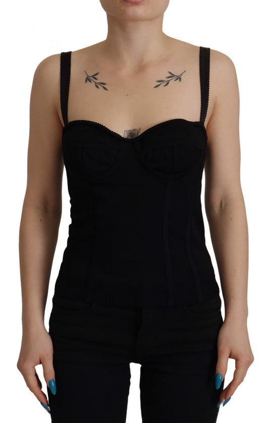 Sleek Black Mesh Sleeveless Corset Top