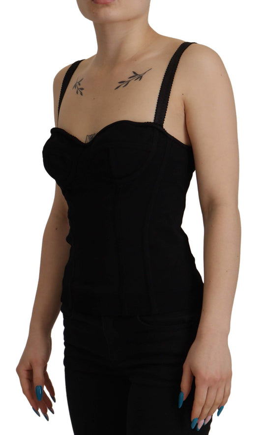 Sleek Black Mesh Sleeveless Corset Top