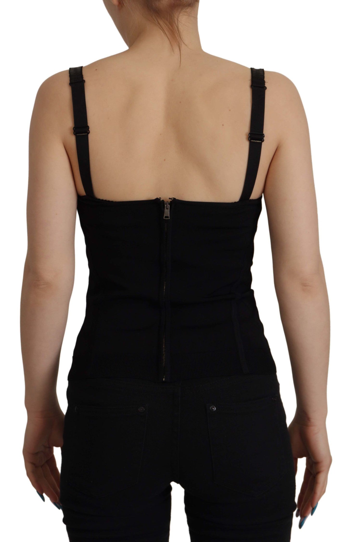 Sleek Black Mesh Sleeveless Corset Top