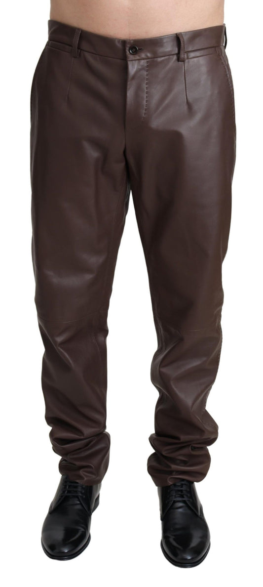 Elegant Brown Leather Jogging Pants