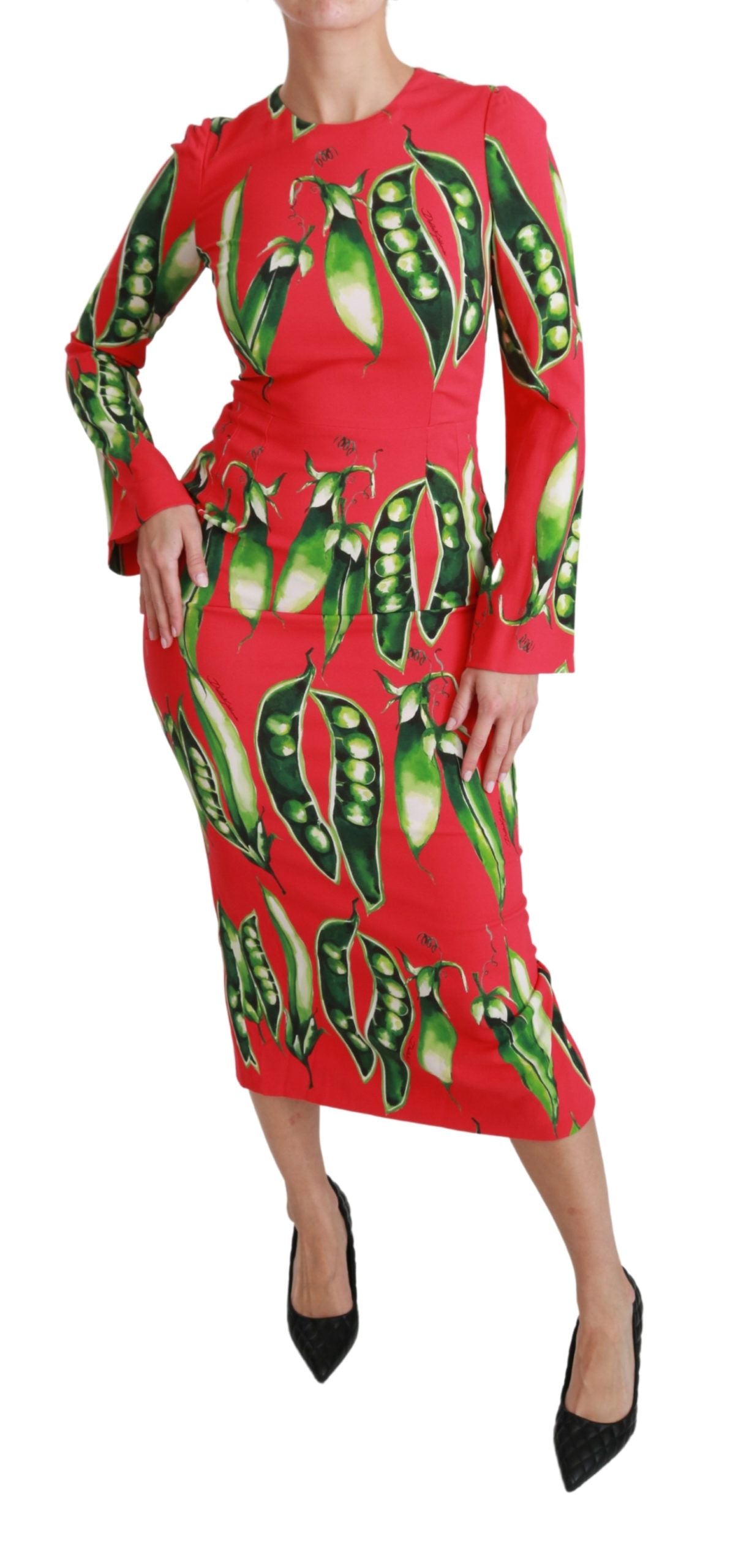 Chic Red Bodycon Pea Print Sheath Dress