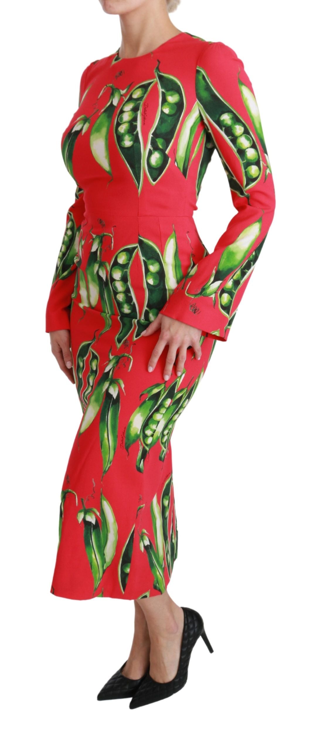 Chic Red Bodycon Pea Print Sheath Dress