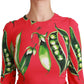 Chic Red Bodycon Pea Print Sheath Dress