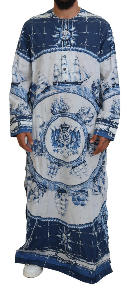 Majestic Blue Cotton-Silk Thobe Robe