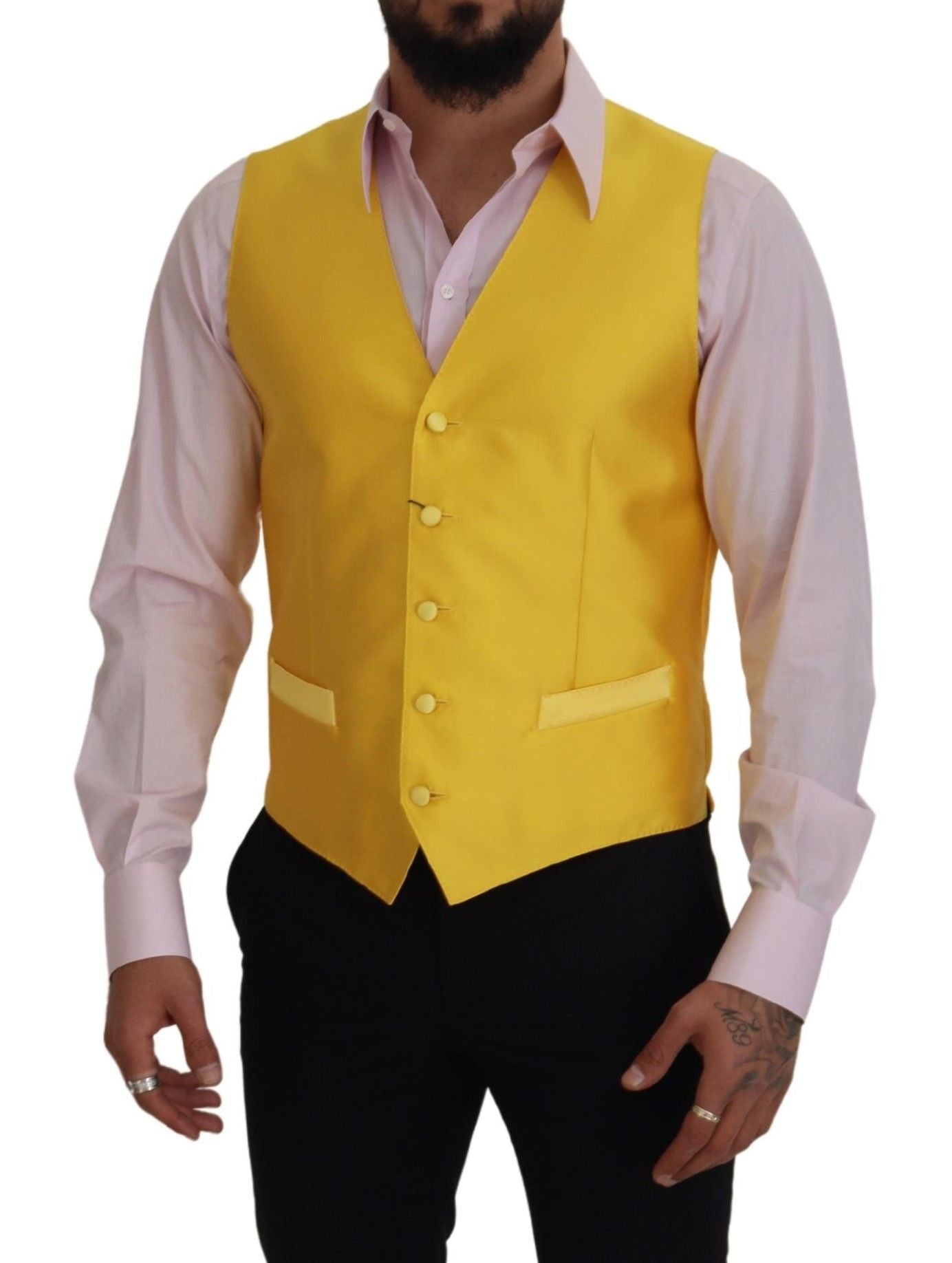 Elegant Yellow Silk-Blend Dress Vest