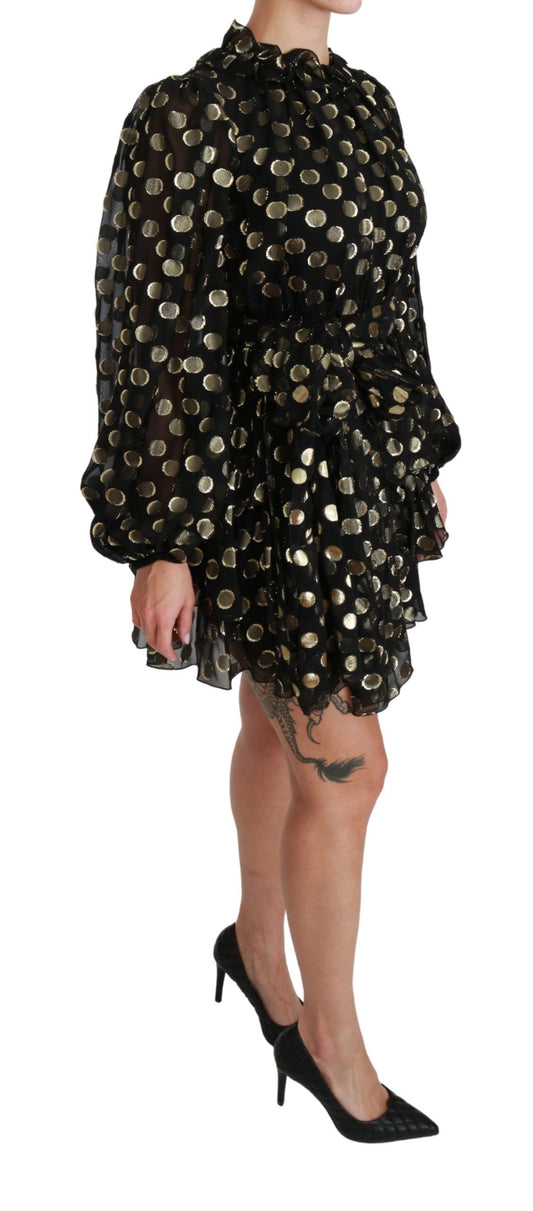 Elegant Black Gold Polka Mini Dress