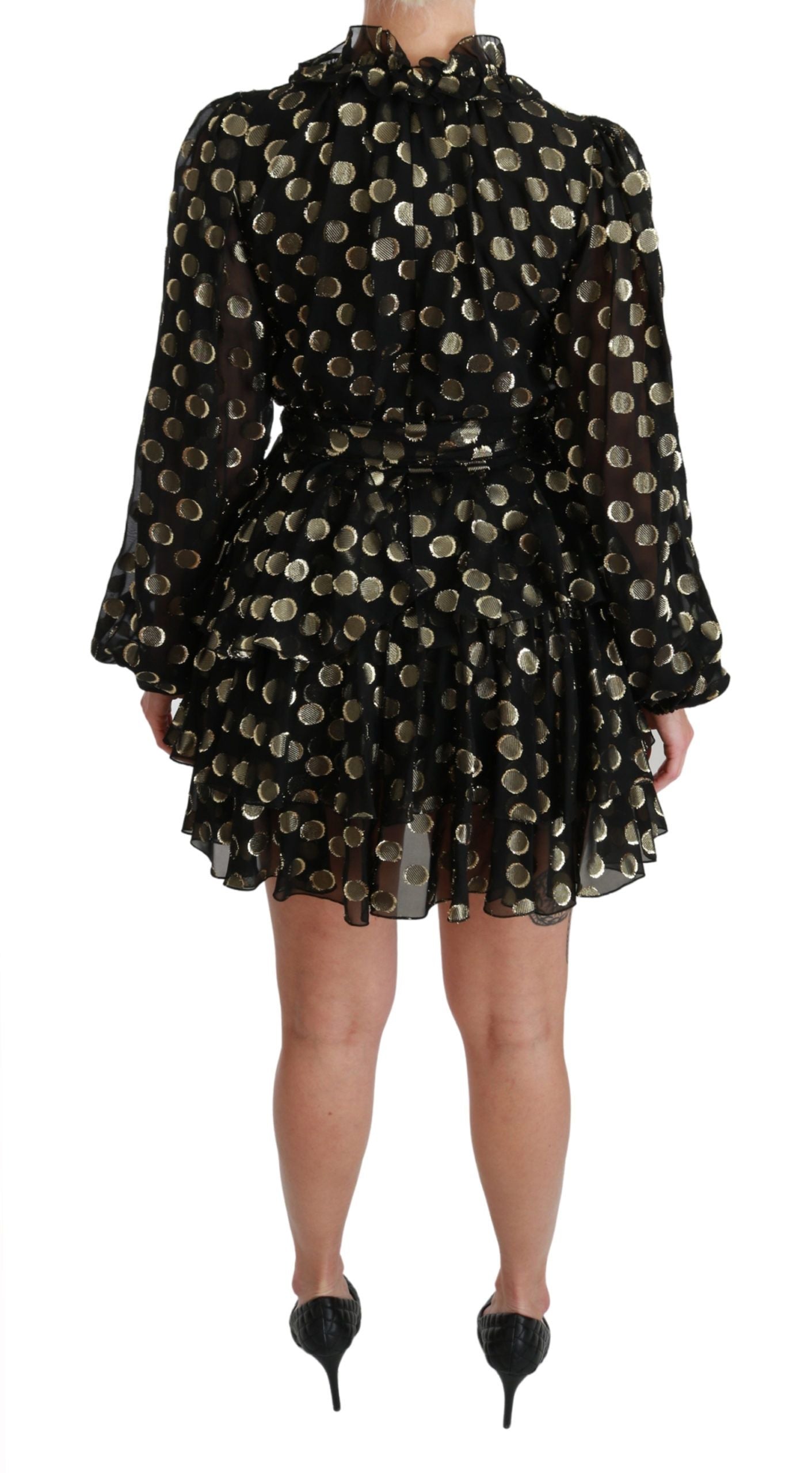 Elegant Black Gold Polka Mini Dress