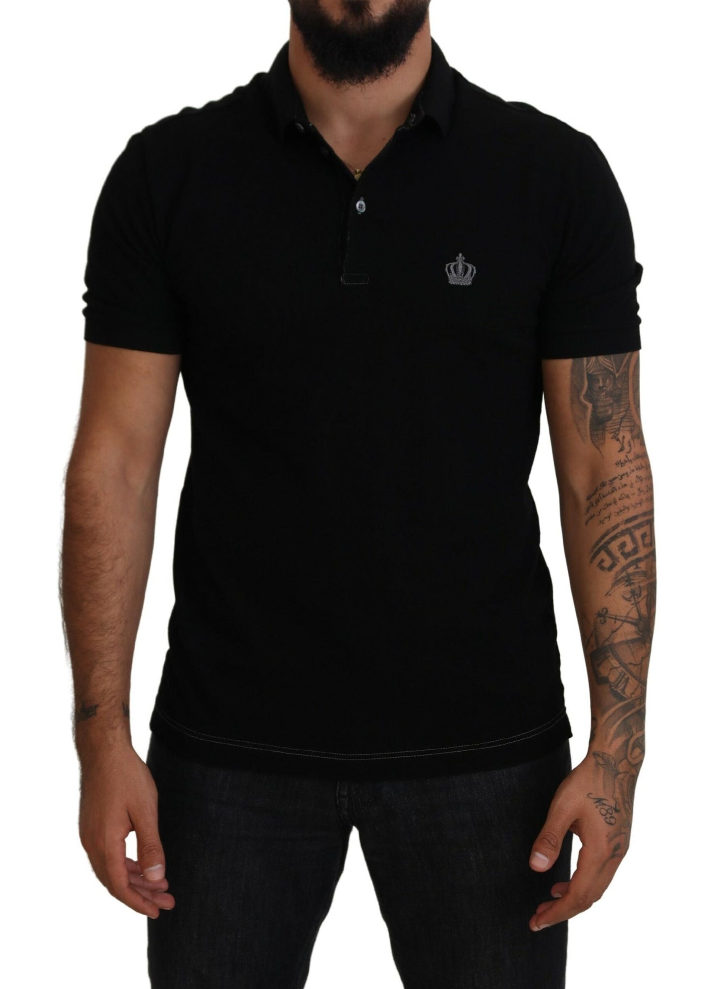 Elegant Crown Embroidered Black Polo