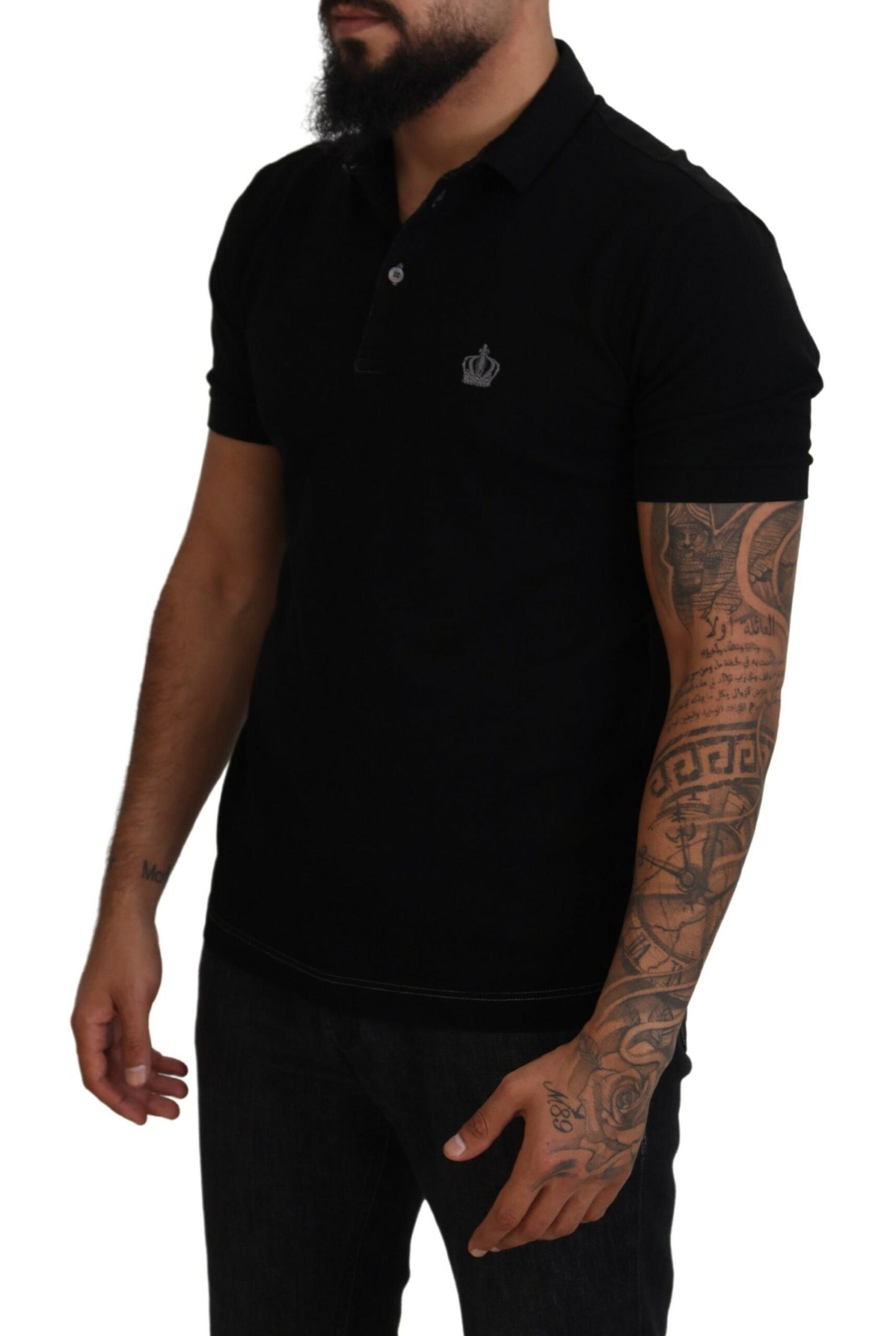 Elegant Crown Embroidered Black Polo