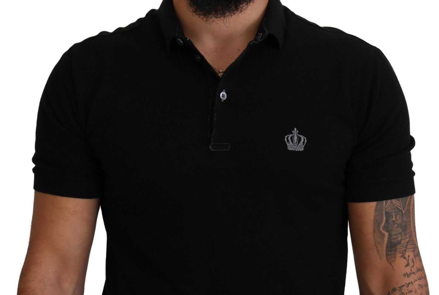 Elegant Crown Embroidered Black Polo