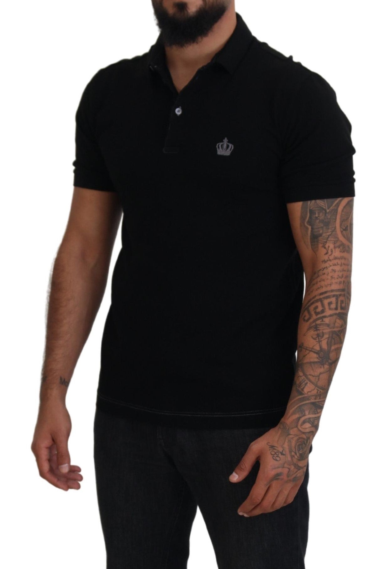 Elegant Crown Embroidered Black Polo