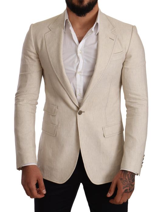 Elegant Beige Silk-Linen Blend Blazer