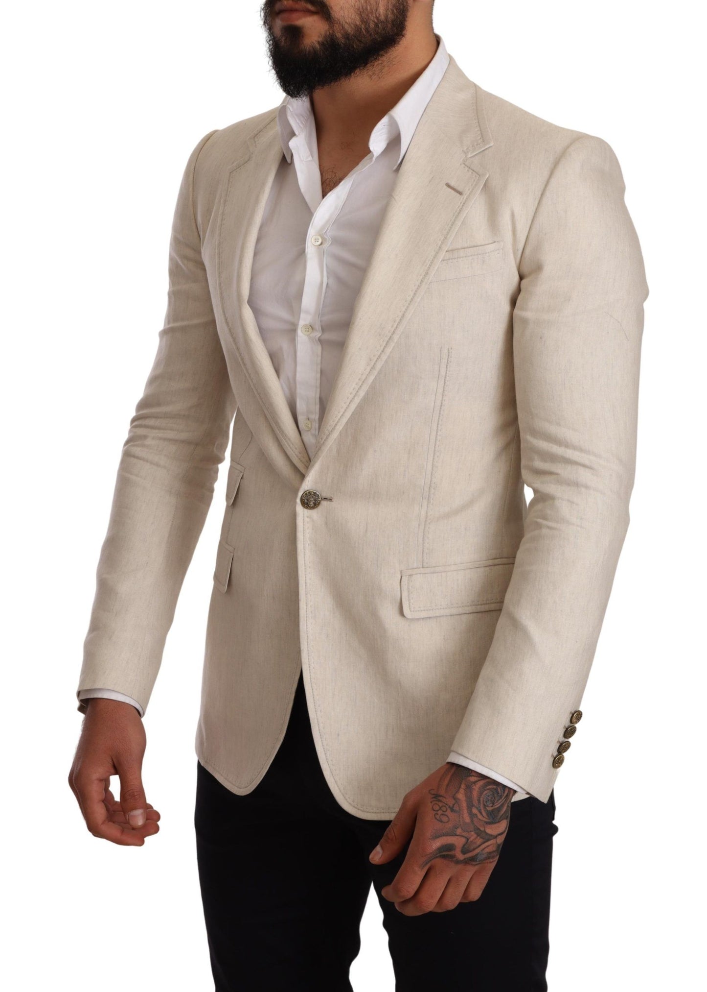 Elegant Beige Silk-Linen Blend Blazer