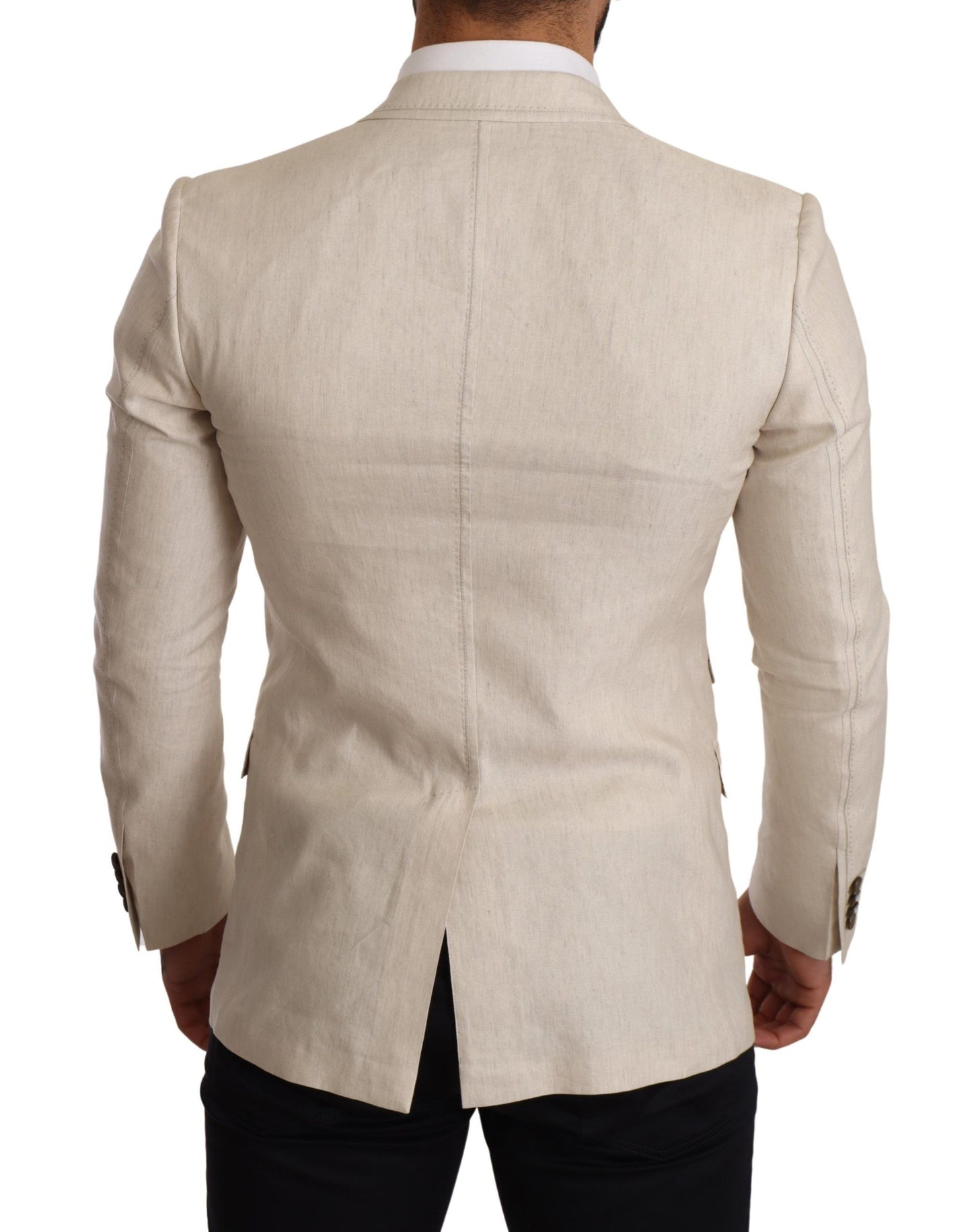 Elegant Beige Silk-Linen Blend Blazer