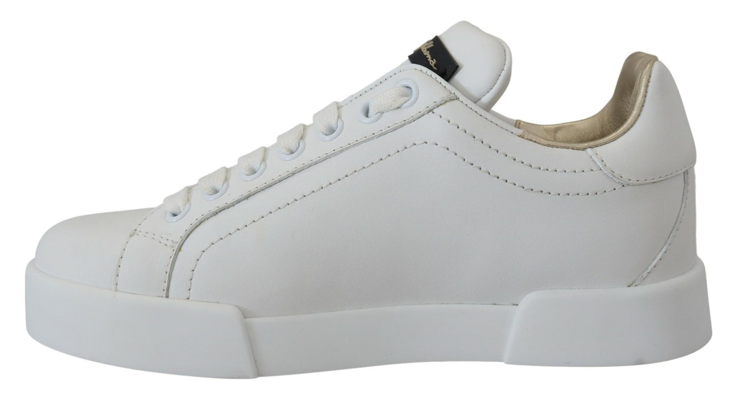 Elevated White Lace-Up Leather Sneakers