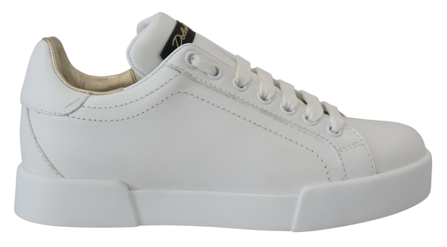 Elevated White Lace-Up Leather Sneakers