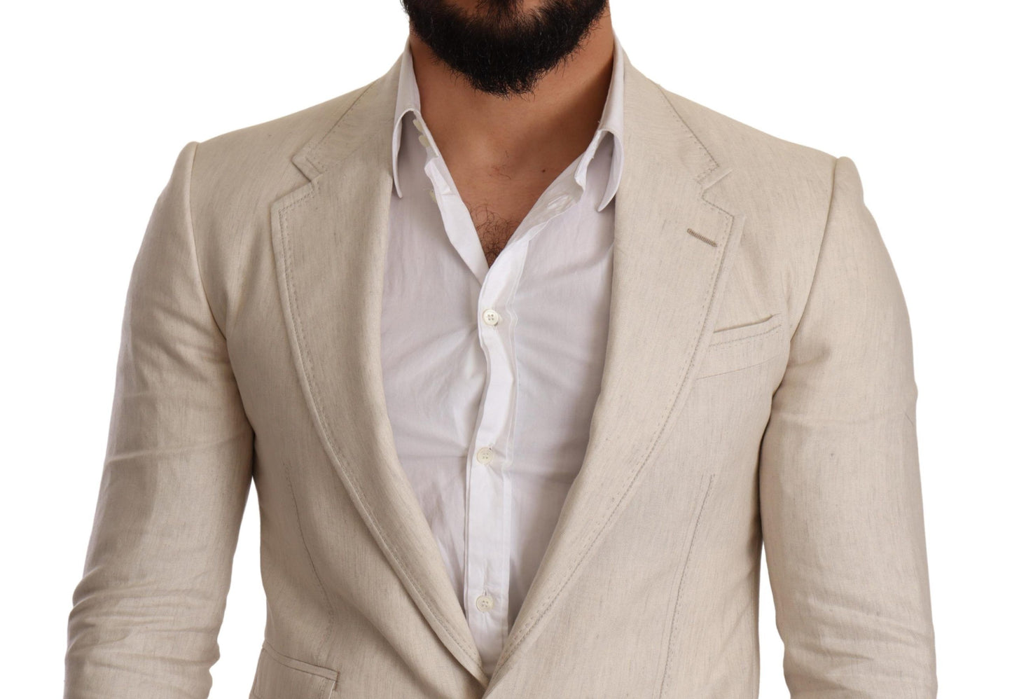 Elegant Beige Silk-Linen Blend Blazer