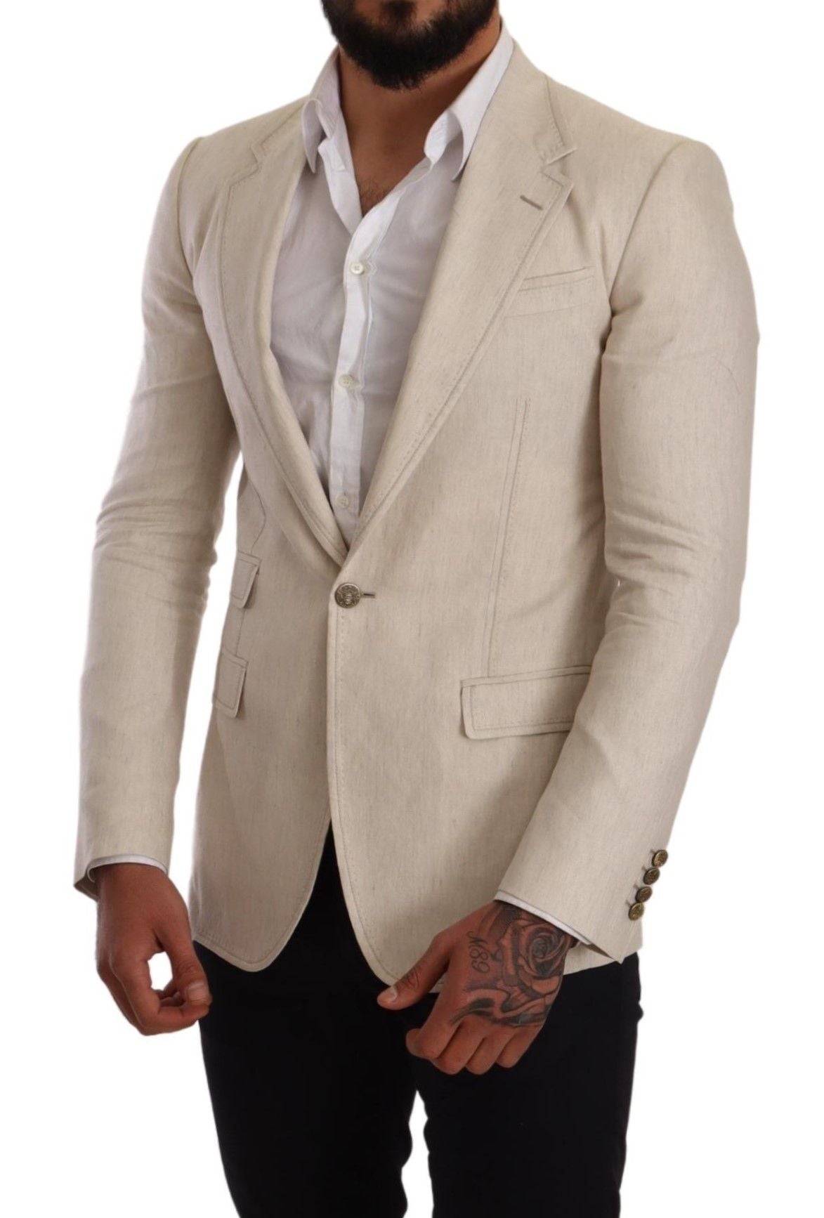 Elegant Beige Silk-Linen Blend Blazer