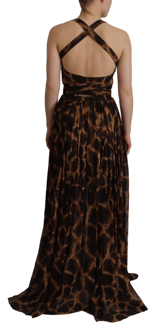 Elegant Leopard Print Silk Gown Dress