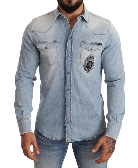 Elegant Denim Long Sleeve Embroidered Shirt