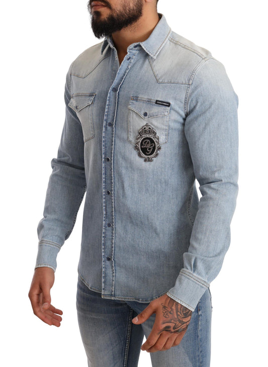 Elegant Denim Long Sleeve Embroidered Shirt