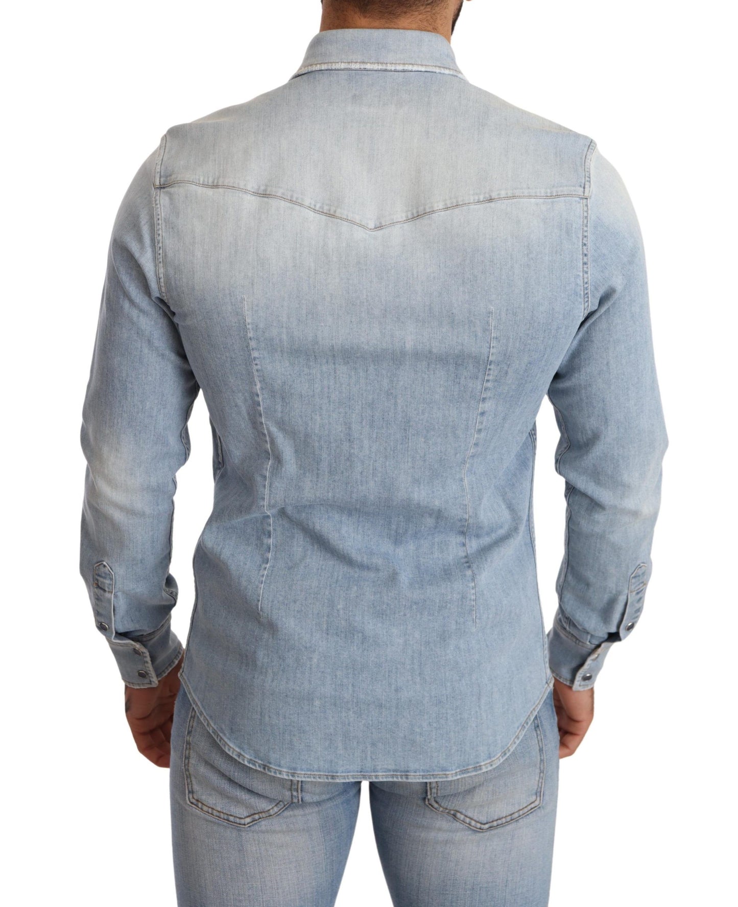 Elegant Denim Long Sleeve Embroidered Shirt