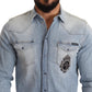 Elegant Denim Long Sleeve Embroidered Shirt
