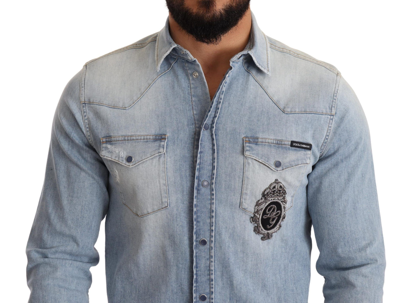 Elegant Denim Long Sleeve Embroidered Shirt