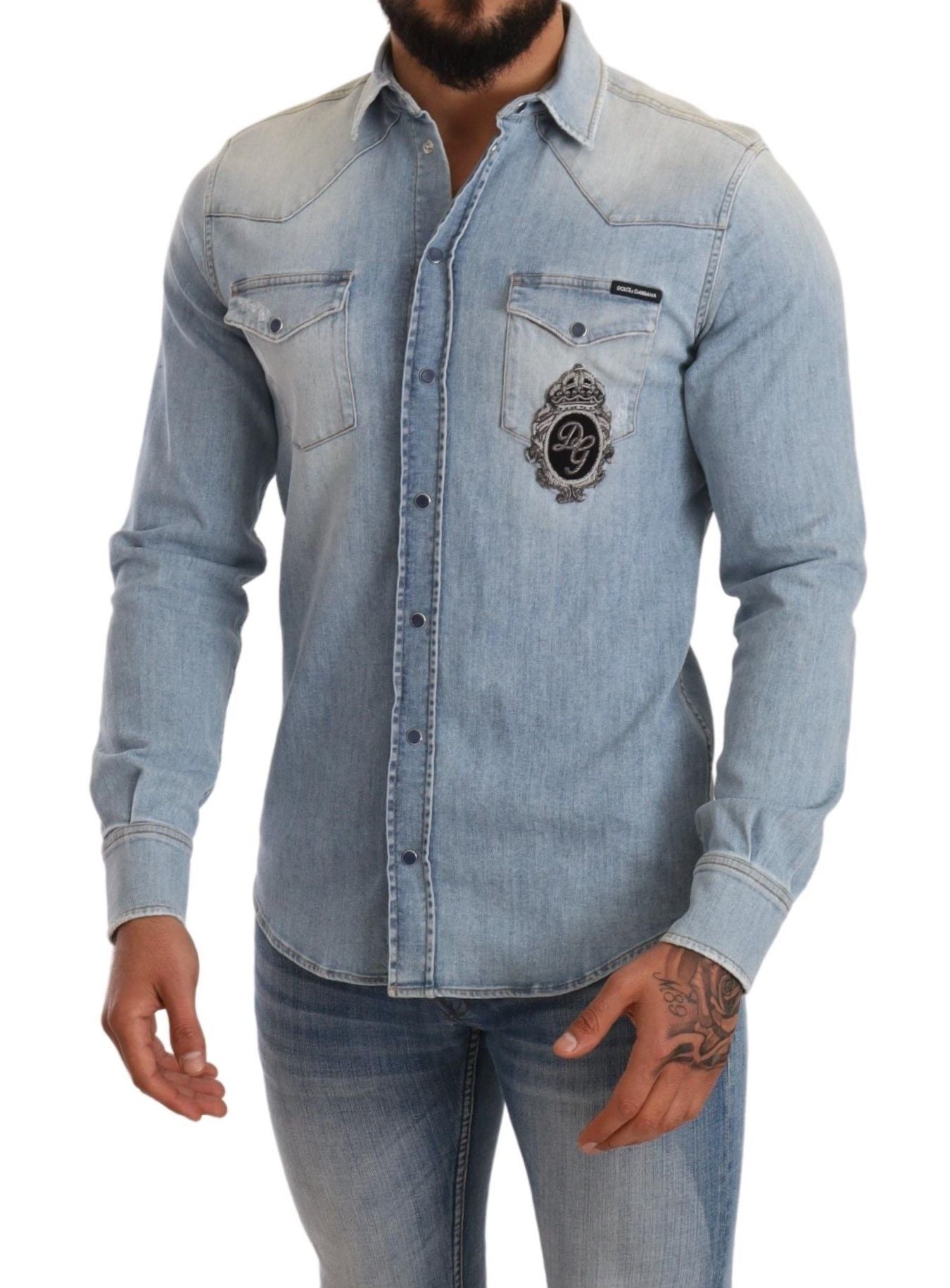 Elegant Denim Long Sleeve Embroidered Shirt