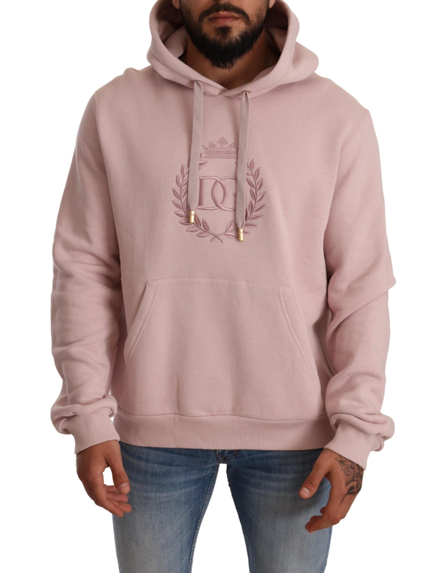 Elegant Pink Crown Print Hooded Sweater