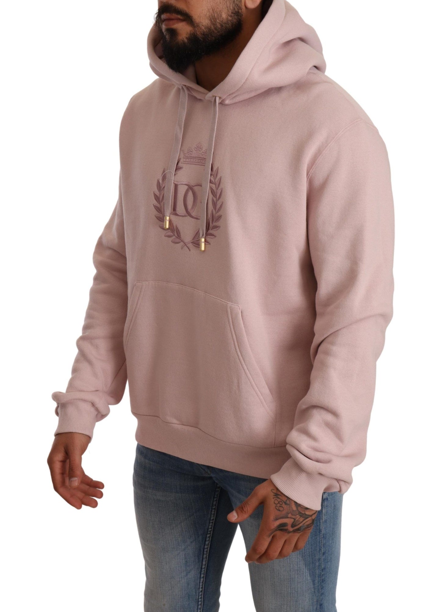 Elegant Pink Crown Print Hooded Sweater