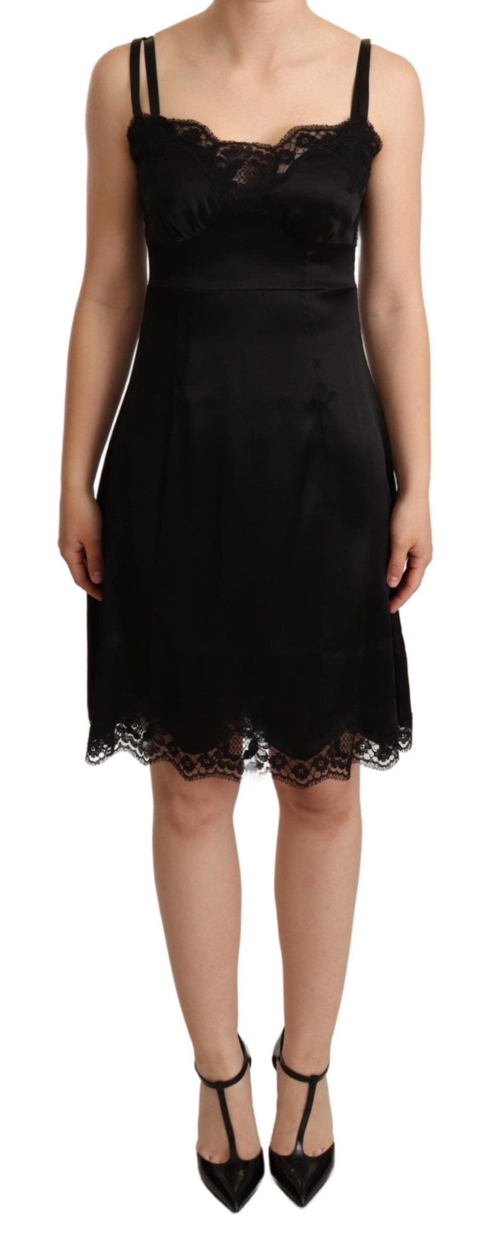 Elegant Satin Lace Detail Cocktail Dress