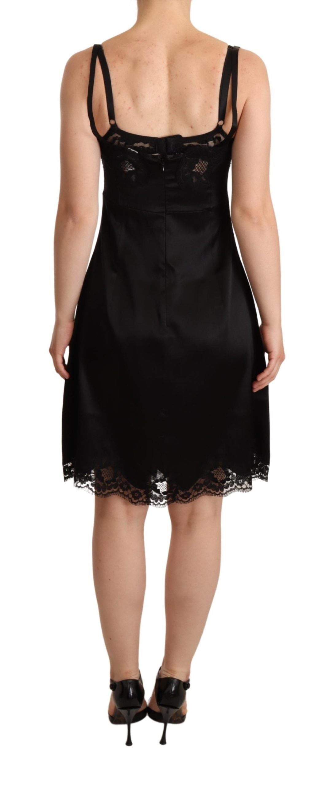 Elegant Satin Lace Detail Cocktail Dress