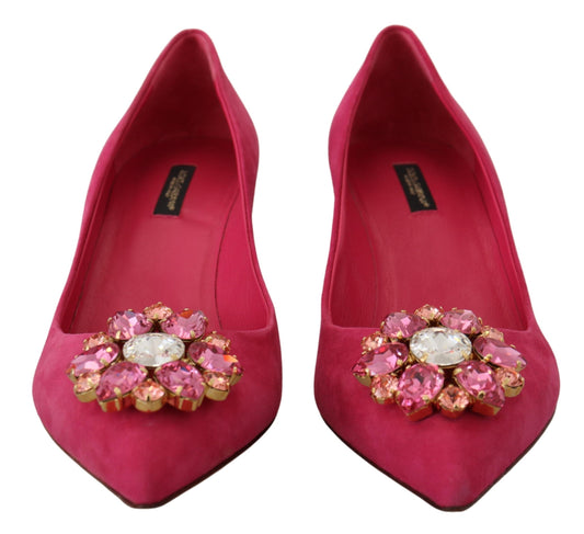 Elegant Pink Suede Pumps with Crystal Embellishments