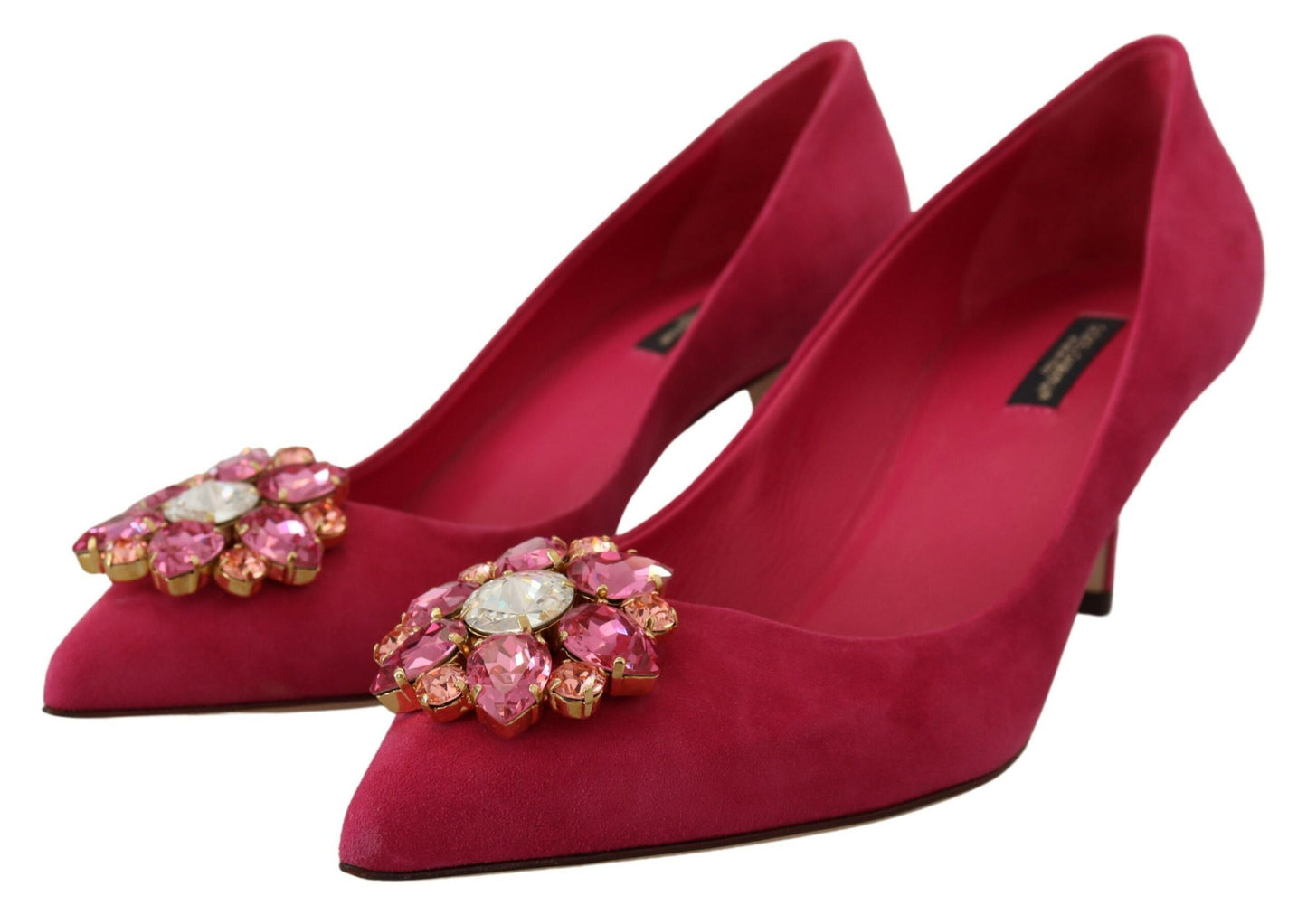 Elegant Pink Suede Pumps with Crystal Embellishments