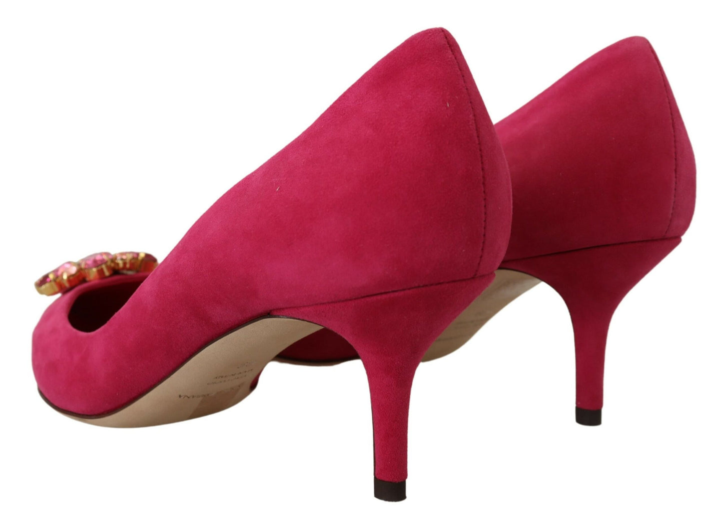 Elegant Pink Suede Pumps with Crystal Embellishments