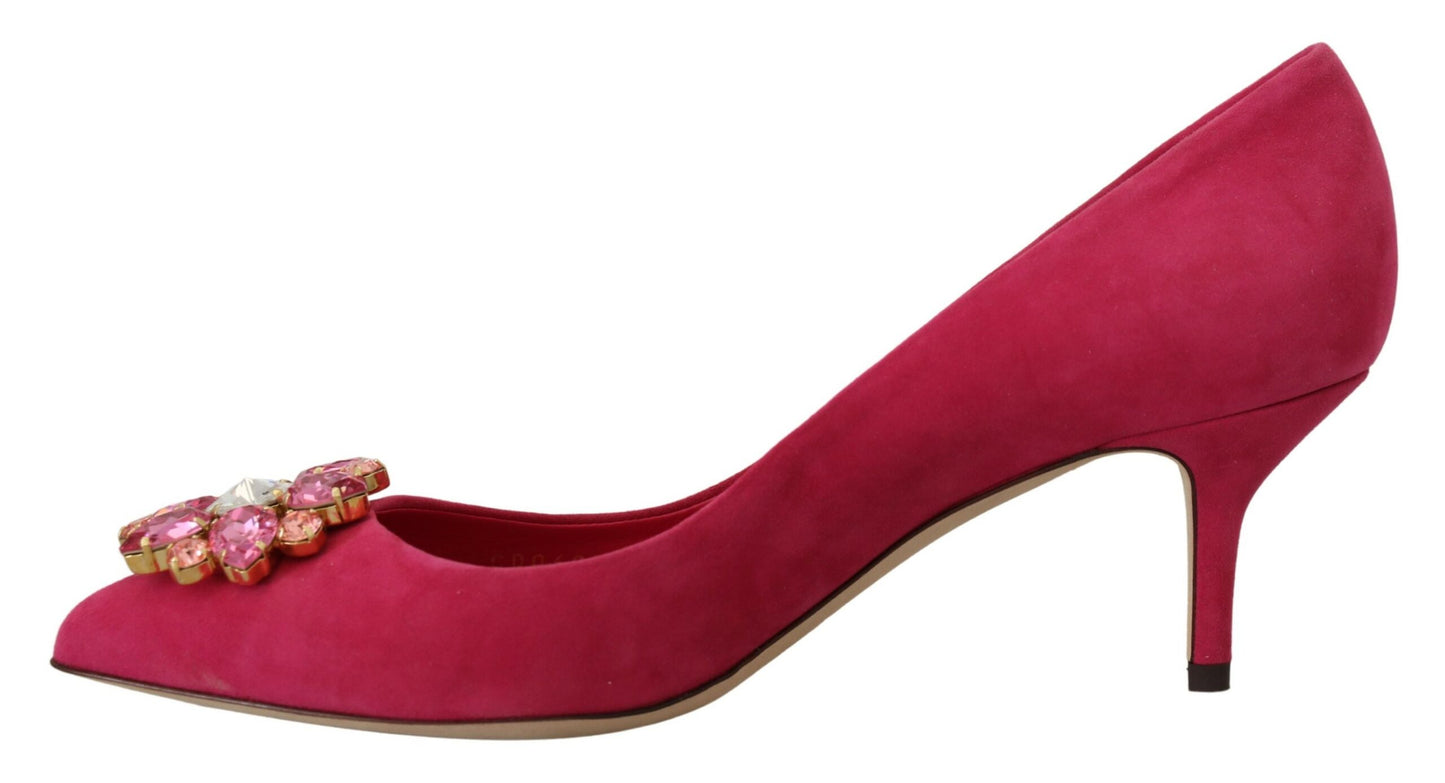 Elegant Pink Suede Pumps with Crystal Embellishments