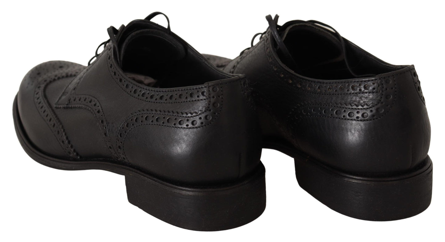 Elegant Black Leather Derby Wingtip Shoes