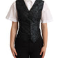 Black Jacquard Floral Waistcoat Vest Green