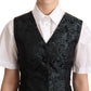 Black Jacquard Floral Waistcoat Vest Green