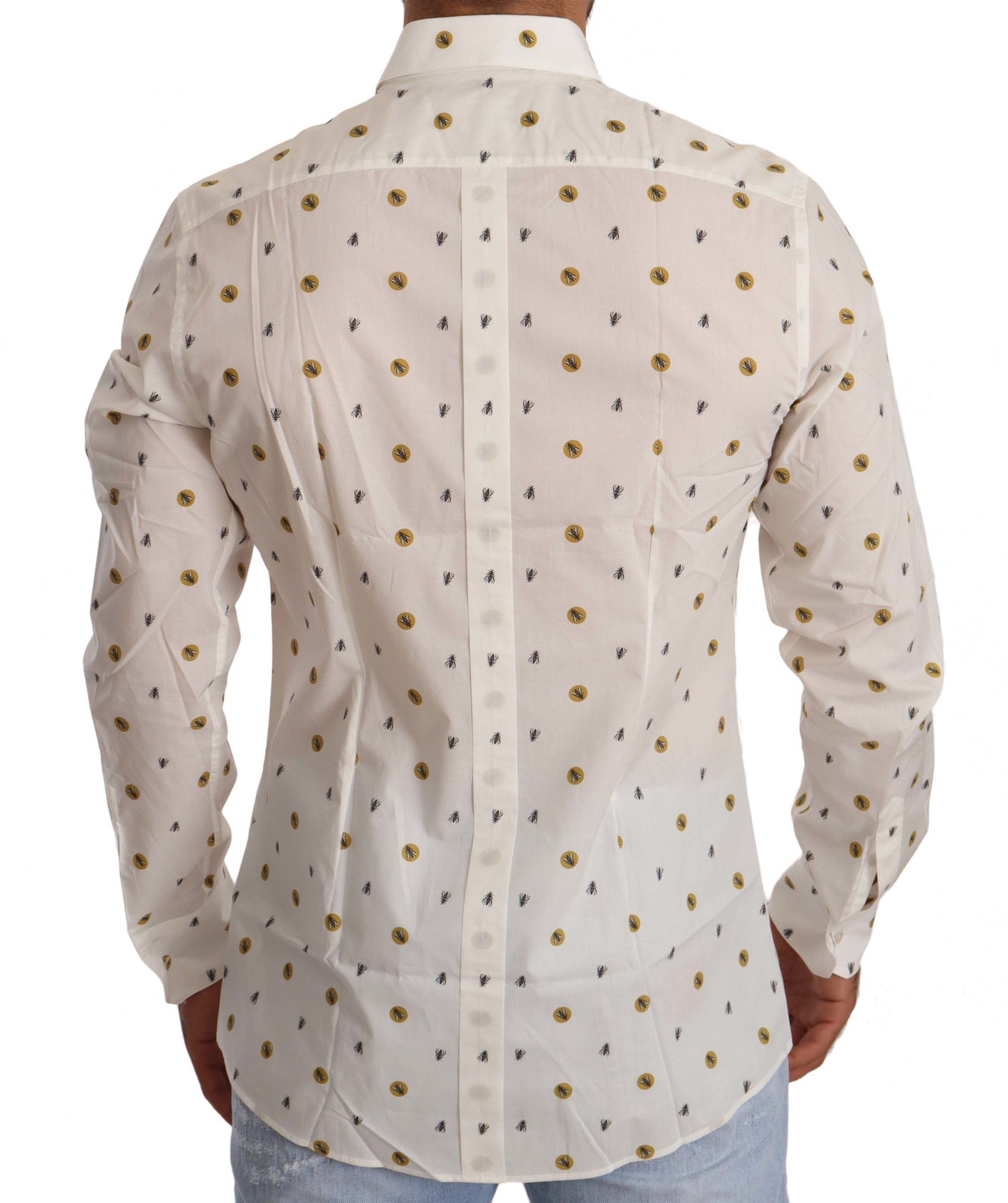 Elegant White Cotton Poplin Shirt with Unique Fly Print